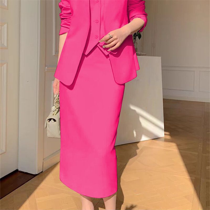 Damen-Anzug-Set – schmeichelhaftes Büro-Outfit aus Blazer und Rock für kurvige Figuren, für Berufs- und Freizeitkleidung​​_voghion.com
