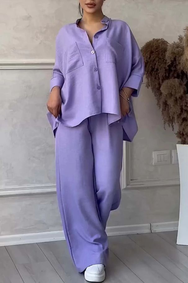 Women's Clothing Women's 2-Piece Set Plus Size Fashion Shirt Suit High Waist Loose Trousers_voghion.com