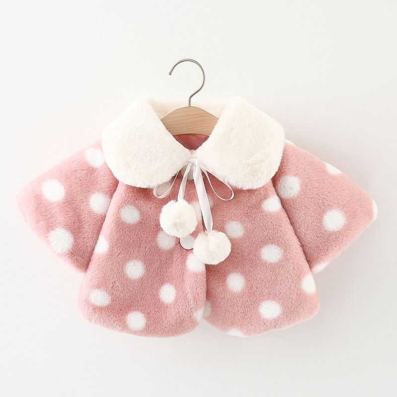 Winter Baby Girl Polka Dot Doll Collar Plush Coat Warm And Comfortable Children's Clothes_voghion.com