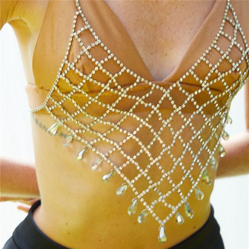 Fashion Accessories Exaggerated Waterdrop Chest Trendy Nightclub Shining Full Diamond Body Chain Female_voghion.com