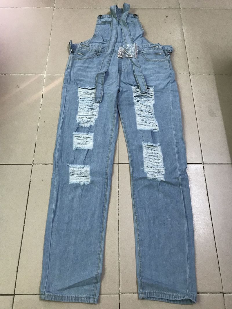 Women's Cross-border women's denim jumpsuits, light-colored temperament, commuter cotton denim, plain mid-waist, blue jeans, women_voghion.com