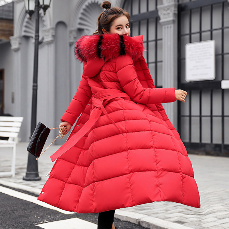 2022 New Winter Jacket Women's Warm Fashion Bow Belt Fox Fur Collar Coat Long Dress Women's Thick Coat_voghion.com