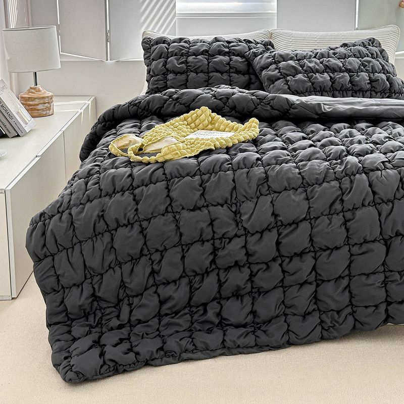 Quilted Comforter Set 3 Pieces Padded Warm Bedding Embossed Design_voghion.com
