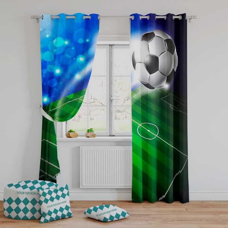 Football Themed Blackout Curtains Set Of 2 Panels - Thermal Insulated Kids Room Drapes With Metal Eyelets, Soccer Pattern For Nursery & Bedroom ﻿_voghion.com