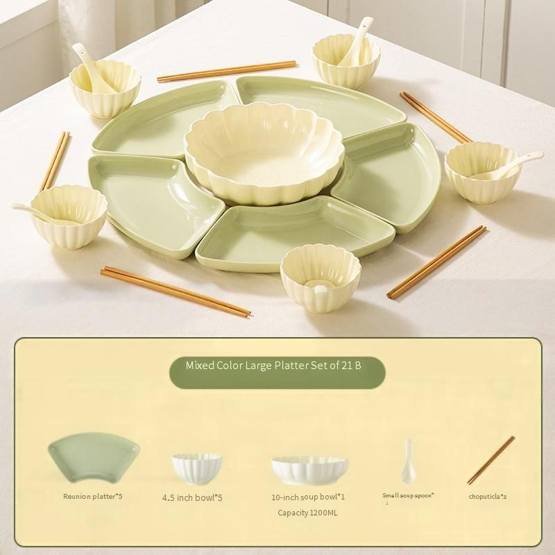 Set di stoviglie in ceramica da 49 pezzi - Piatti e ciotole moderni da abbinare per pranzi e ricevimenti in famiglia (colori assortiti)_voghion.com