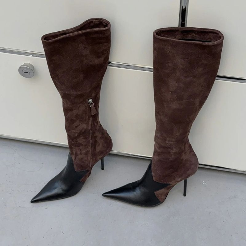 High End Niche 2025 Autumn And Winter Spicy Girl Pointed Thin Heels Show Off Thinness, Side Zipper High Leg Knight Not_voghion.com