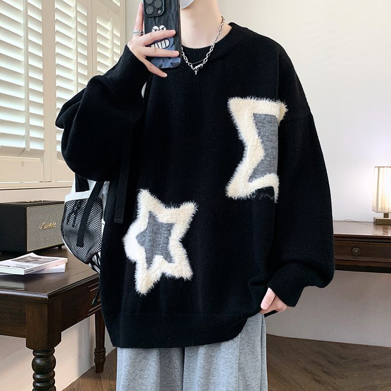 Dicker Strick im Lazy-Style für Mittelschüler, trendiger Pullover für Herren im Herbst und Winter für Teenager mit lockerer Basis_voghion.com