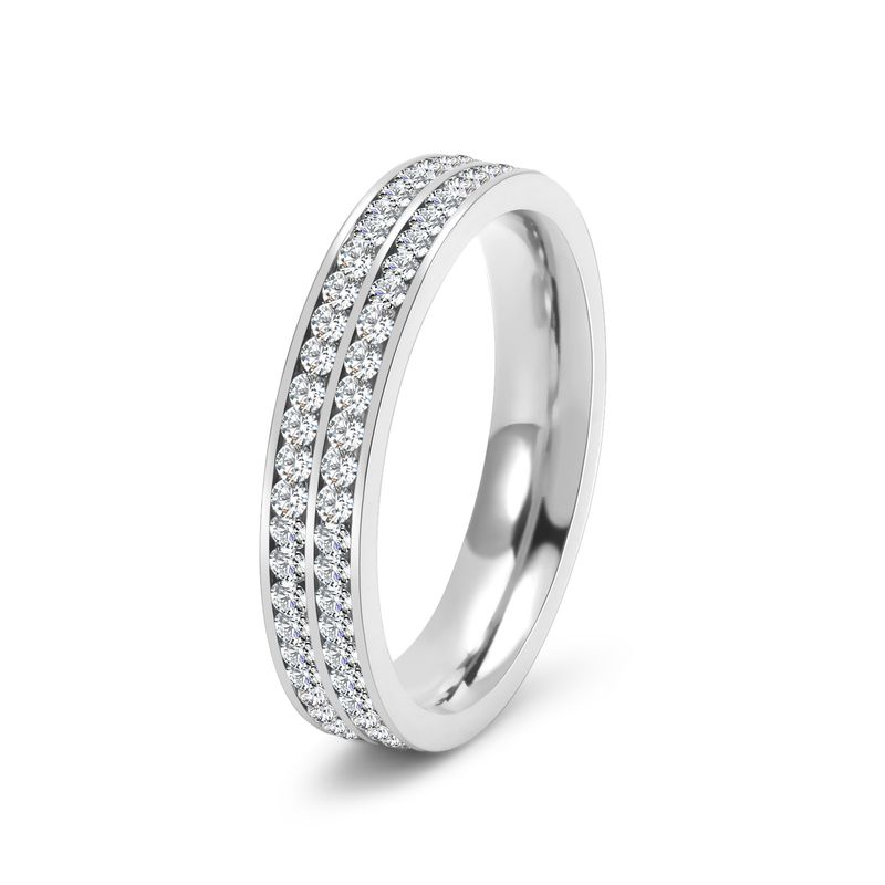 Damenschmuck Schmale Version Zweireihiger Kreis Diamant K Goldring Leichter Luxus Titanstahl Paarschmuck_voghion.com