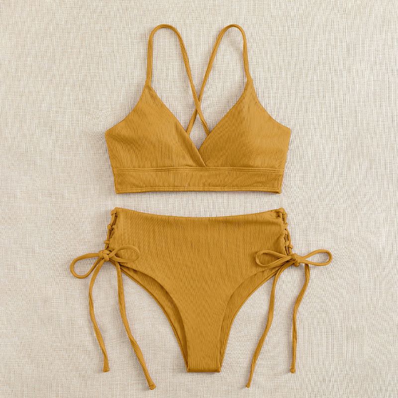 Maillot de bain bikini décolleté pour femme, sexy, taille haute, triangle, source chaude, fendu_voghion.com