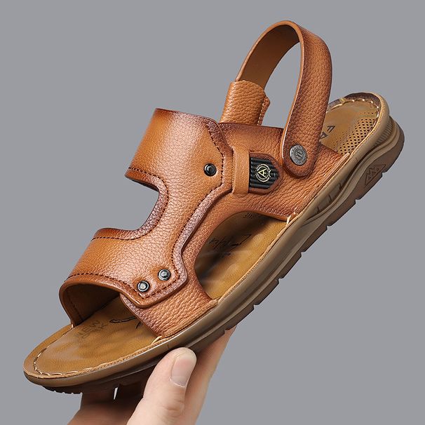 Sandals Summer 2025 New Style, Breathable Sandals External Wear, Genuine Leather Slippers, Cowhide Sole Beach Shoes For_voghion.com