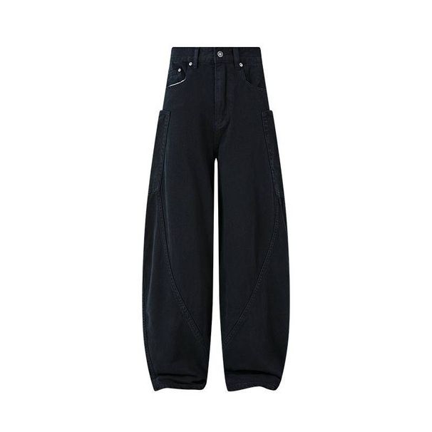 Vaqueros vintage Y2K de corte holgado y lavado para hombre: pantalones holgados de cintura alta y pierna recta con estilo urbano retro (negro y beige)_voghion.com