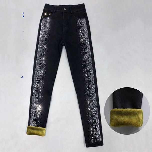 "Glitter Embellished High-Waisted Jeans – Stretchy Slim Fit Pants With Rhinestone Details (XS-6XL, 7 Colors)"_voghion.com