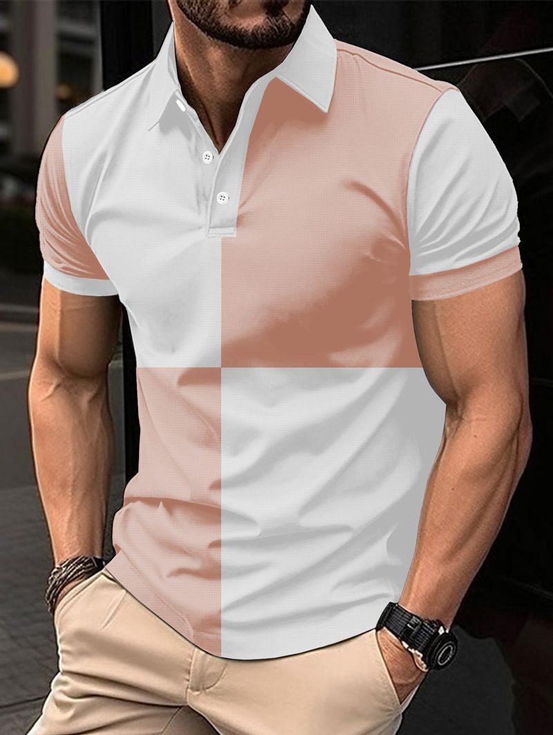 Tricou polo sport casual pentru bărbați, mânecă scurtă, rever asortat cu culori_voghion.com