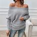 Women's Casual Oversized Long Sleeve Sweater, Solid Color Knit Top, Elegant Crewneck Fall Winter Pullover, Soft Acrylic Fabric, Pearl Detailing_voghion.com