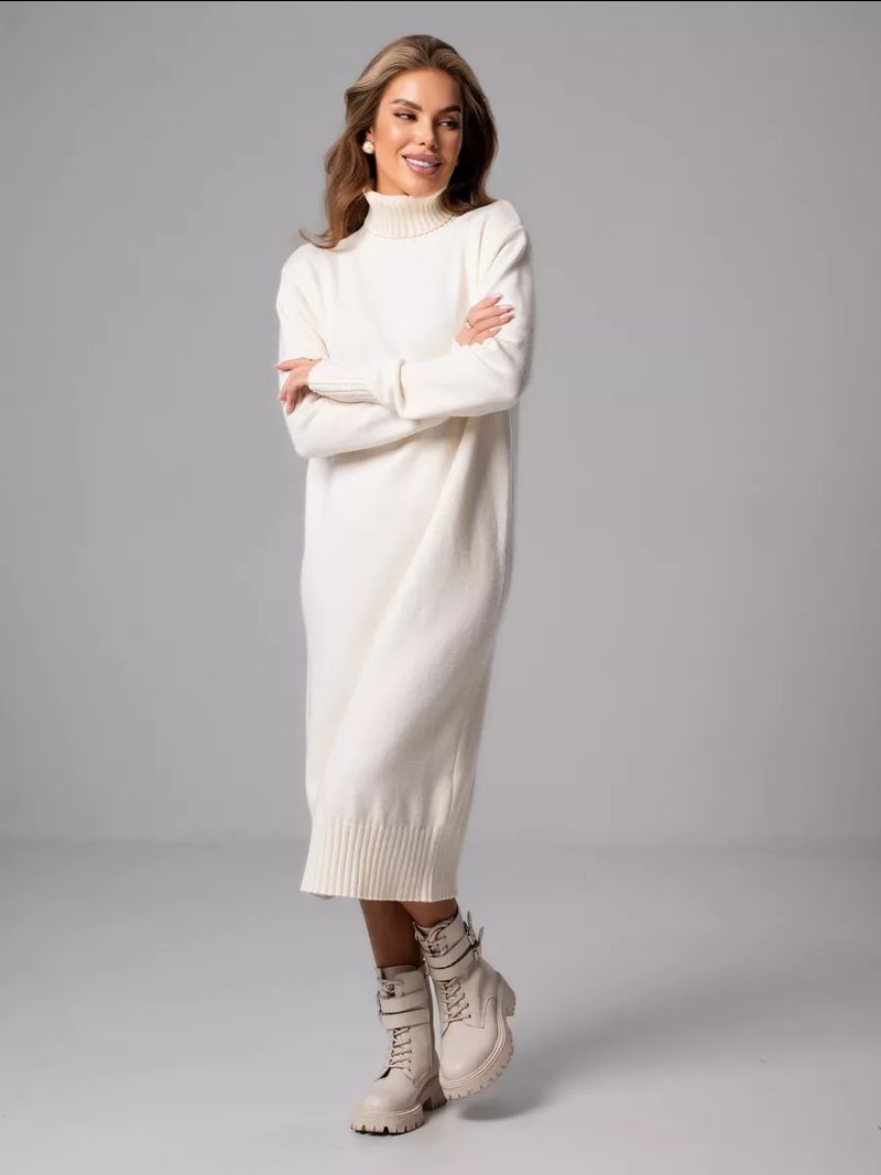 ​​Strickkleid mit hohem Halsausschnitt für Damen – Übergroßes Pulloverkleid in A-Linie für Herbst/Winter​ Modetrends, Verkaufsschlager_voghion.com