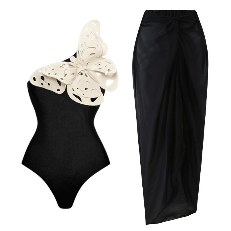 Naisterõivaste 3D õõnes liblikakaunistusega ühe õlaga ühes tükis ujumistrikoo_voghion.com