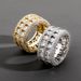 Anello da uomo Hip Hop Bold con doppia fila di zirconi micro pavé traforati in oro e oro bianco, taglie 7, 8, 9, 10 e 11, per accessori eleganti e particolari._voghion.com