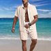 Heren casual veelzijdig revers overhemd met knoopjes in bijpassende kleur korte mouwen korte broek pak_voghion.com