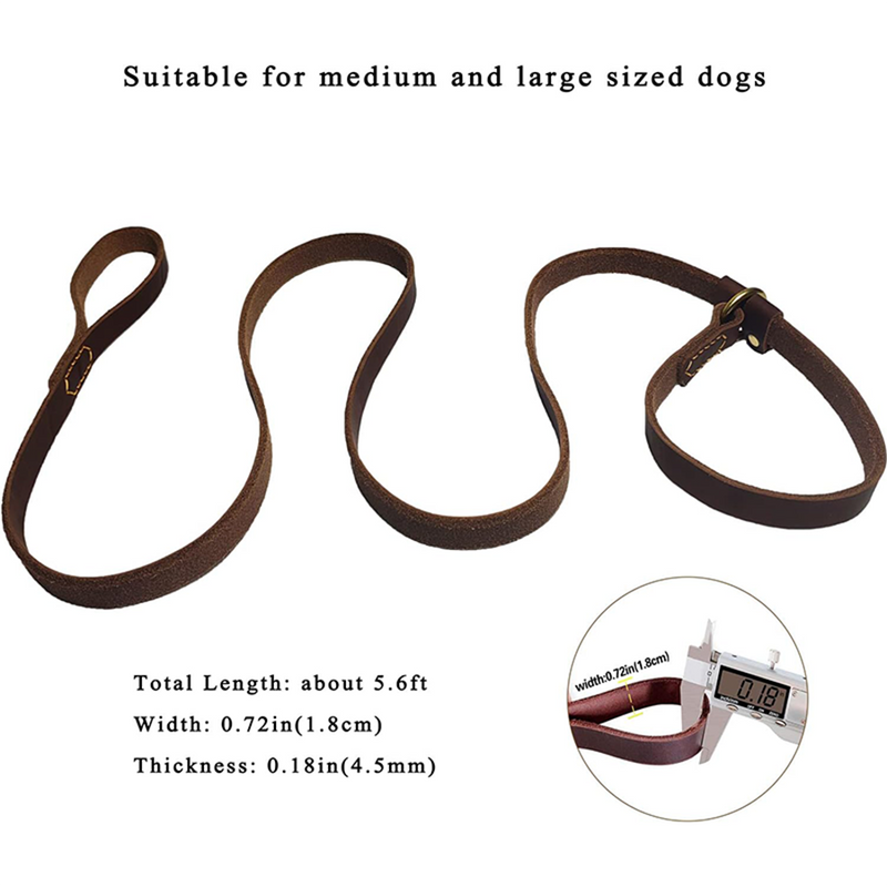 Real Leather Slip Lead Dog Leash, Soft Adjustable Pet Slip Leads With Slider, Heavy Duty Flat Dog Training Leash For Medium And Large Dogs,Brown_voghion.com