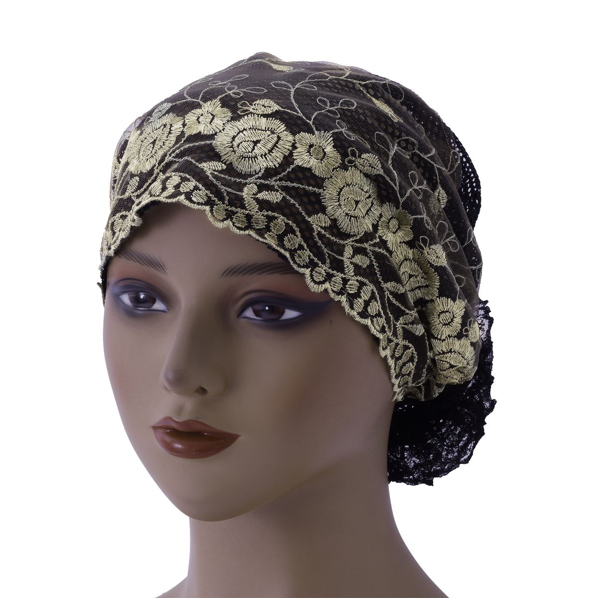 Czepek z haftowaną koronką w kwiaty – stylowa, letnia narzutka na włosy z dużym kwiatowym wzorem (cienka i przewiewna)_voghion.com