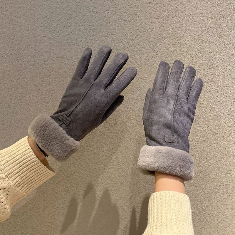 Herbst und Winter Wildleder Design Handschuhe Mädchen einfache Fünf-Finger karierte Touchscreen Handschuhe_voghion.com