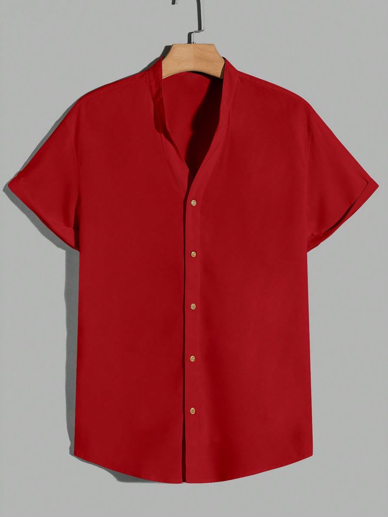Men's Clothing Men's Short Sleeved Solid Color Casual Tops Cardigan Shirt_voghion.com