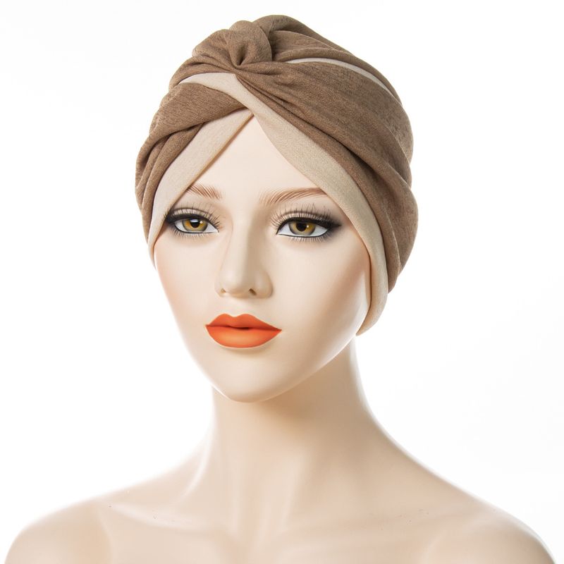 Foulard musulman Twist Indian Hat Bicolore Patchwork Front Cross Fold Foulard pour femme musulmane_voghion.com