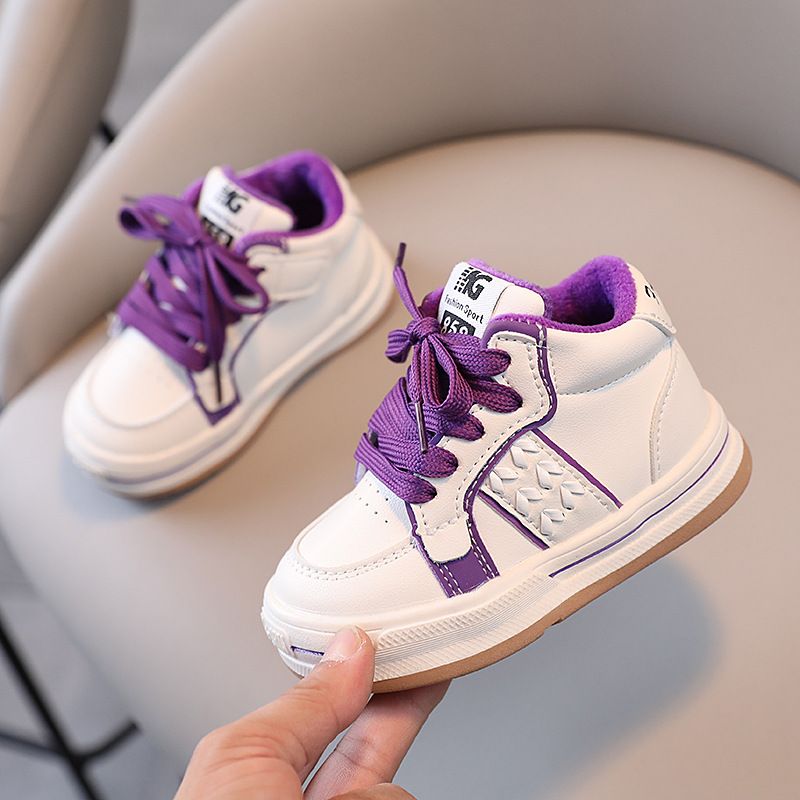 Scarpe per bambini ragazze scarpe da ginnastica per bambini 2024 autunno nuove scarpe sportive per ragazzi due scarpe di cotone scarpe alte autunno e inverno alla moda più velluto_voghion.com