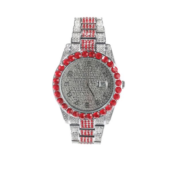 Orologio al quarzo con quadrante rotondo grande, rosso, tempestato di diamanti_voghion.com