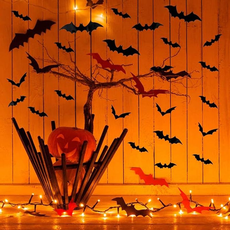 Decor de perete cu lilieci, 120 de coli, autocolante decorative 3D cu lilieci, Halloween, decor pentru casă, 4 dimensiuni, lilieci fantomă negri impermeabili, pentru decorarea camerei_voghion.com