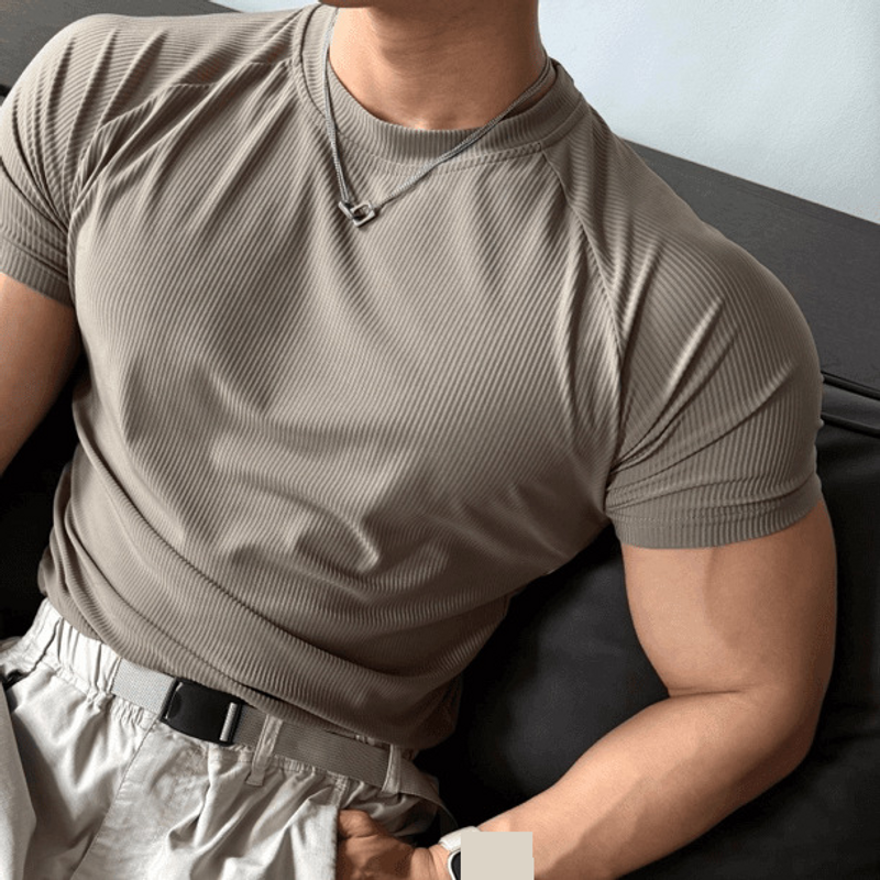 Textured Summer Short Sleeved Men's Ice Silk Cool Sports Running Training Quick Drying Solid Color T Shirt Round Neck Breathable_voghion.com