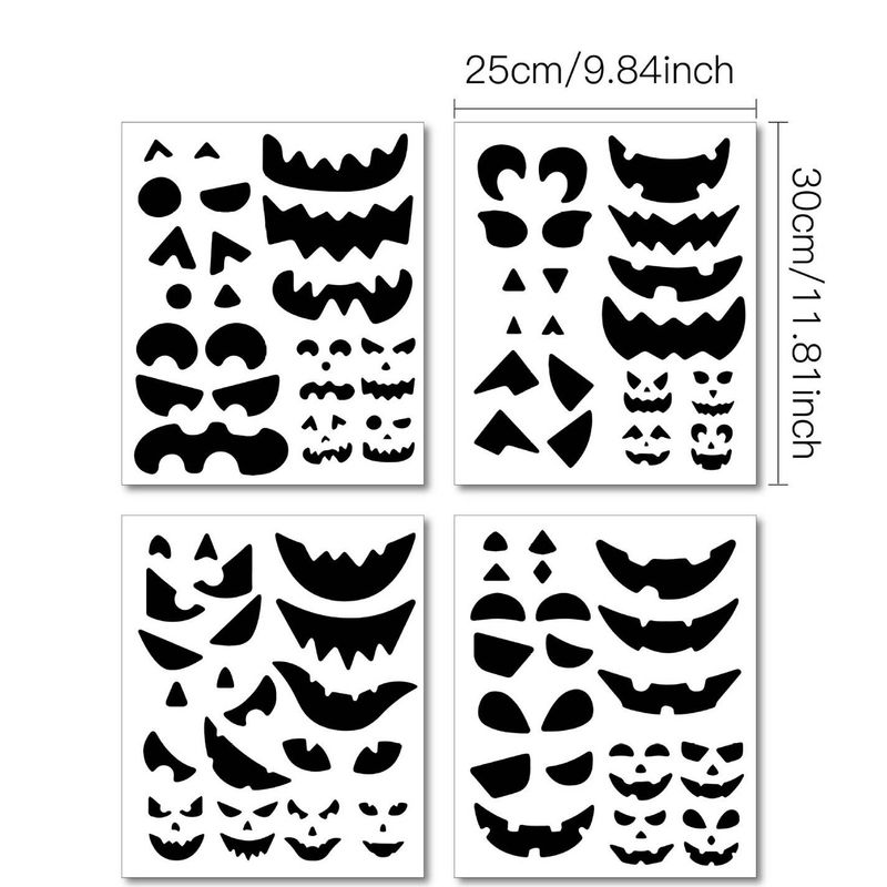 4 Sheets 32 Pcs Pumpkin Decorating Stickers Props Etching Pumpkin Template Make Your Own Jack-O-Lantern Face Craft Decals Halloween Party Decorations_voghion.com