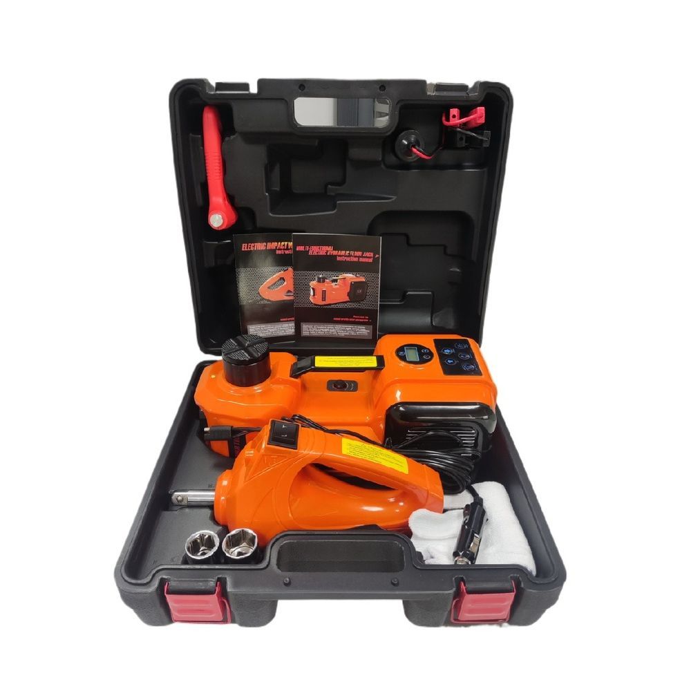 LCD Display Electric Car Jack, 5 Ton LBS Hydraulic Jack With Electric Impact Wrench, Portable Car Lift With Built-in Inflatable Pump, And LED Light_voghion.com