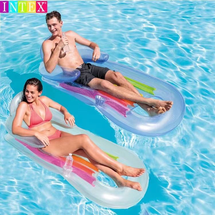 Inflatable Lounge Chair (160x85cm) - Heavy-Duty PVC Floating Bed With Backrest & Armrests For Pool, Beach, Lake - Blue Luxury Air Mattress For Adults_voghion.com