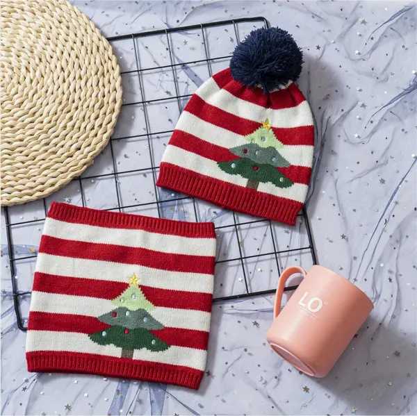 Hot Chritma Gift Beanie Two-piece Set Baby Boy And Girl Children' Warm Knit Winter Hat Neck Scarf For 1-5Y_voghion.com