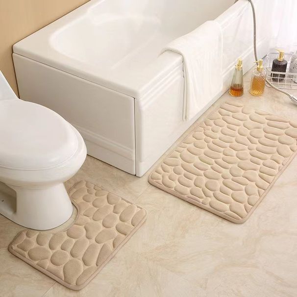 Pebble-Pattern Bathroom Mat Set - U-Shaped Toilet Rug With 3-Piece Non-Slip Coral Fleece Mats (Fast Absorbing Easy Clean Waterproof 24"X16")_voghion.com
