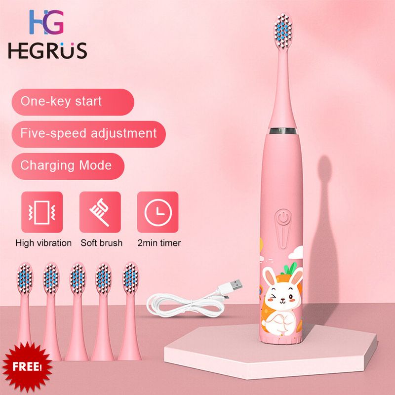 Hegrus Brosse à dents électrique sonique pour enfants 3 à 12 ans, soins longue durée, nettoyage des bactéries_voghion.com