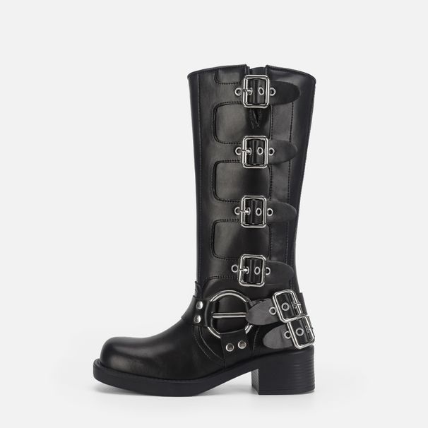 Knight boots chunky heel mid-height new square head motorcycle boots_voghion.com