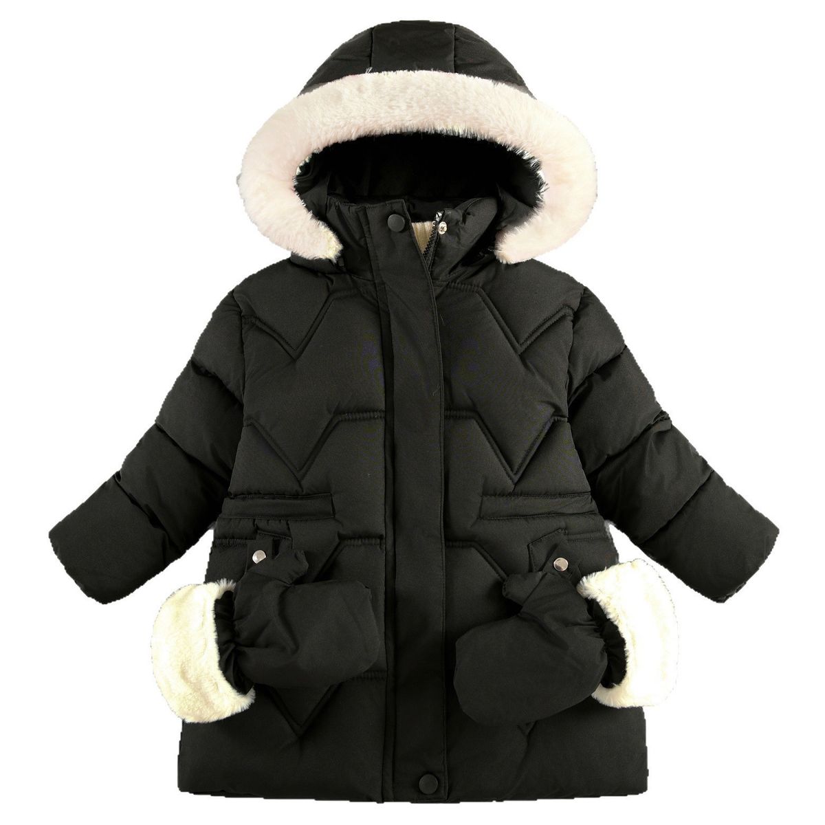 Cappotto invernale in stile coreano per bambine (3-8 anni) – Giacca lunga imbottita con finiture in pelliccia sintetica e bottoni automatici_voghion.com