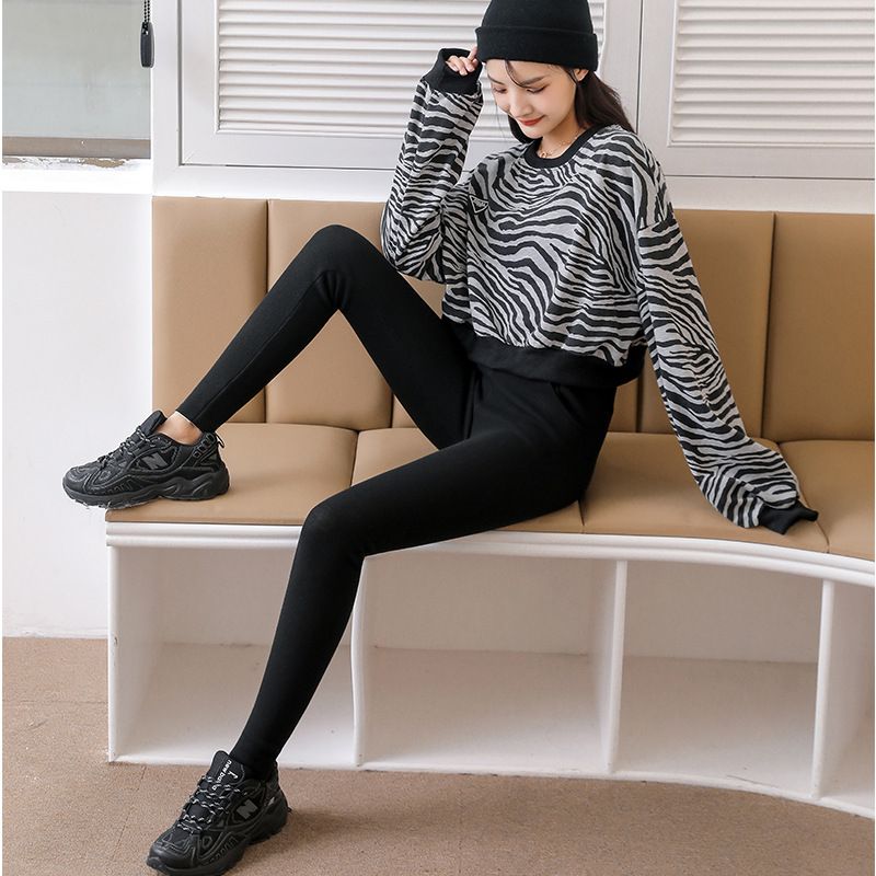 Women's lambskin pocket leggings wear high-waisted long Johns and fleece thickened warm cotton pants_voghion.com