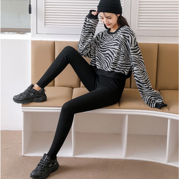 Women's lambskin pocket leggings wear high-waisted long Johns and fleece thickened warm cotton pants_voghion.com