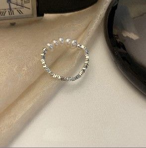 Anillo de perla de plata rota con diseño de nicho simple y redondo nuevo, anillo de dedo índice personalizado de moda para mujer ajustable_voghion.com