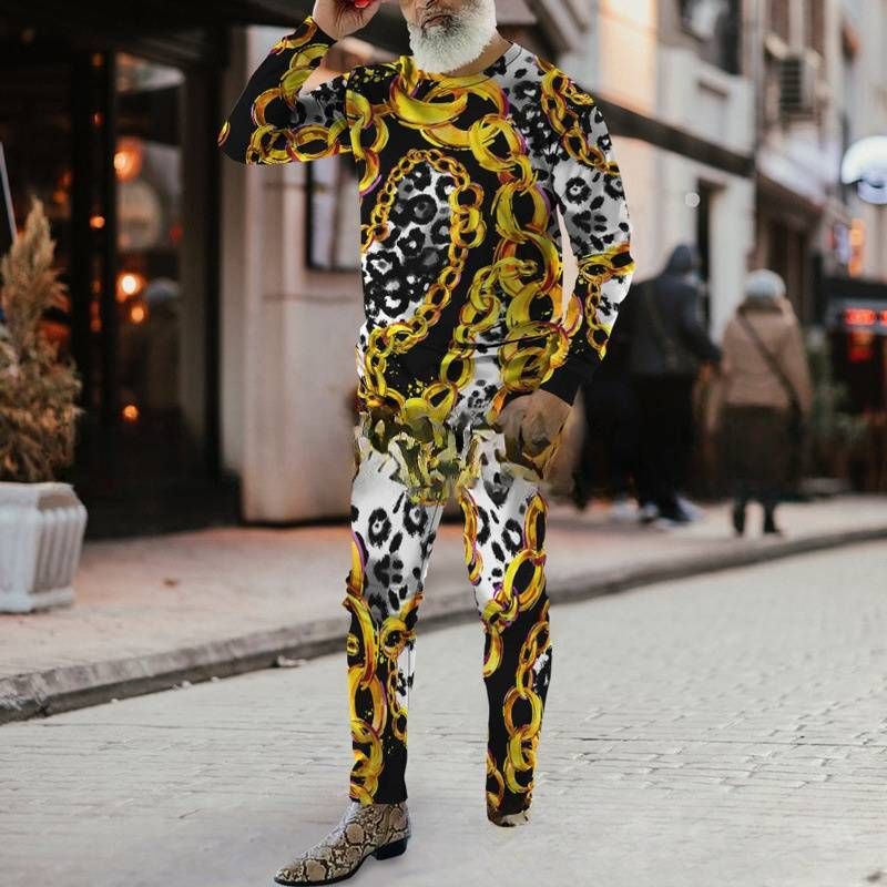 Men's Retro Flower Pullover Loose And Comfortable Couple Suit 3D Round Neck Sweatshirt Sweatpants Suit _voghion.com