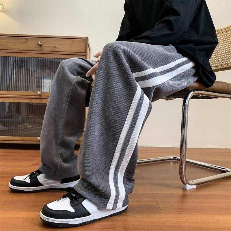 Men's Clothing Spring And Autumn Pants Men's Corduroy High Street Ins Trend Sports All Match Straight Loose Trendy Brand Drape Casual Trousers_voghion.com