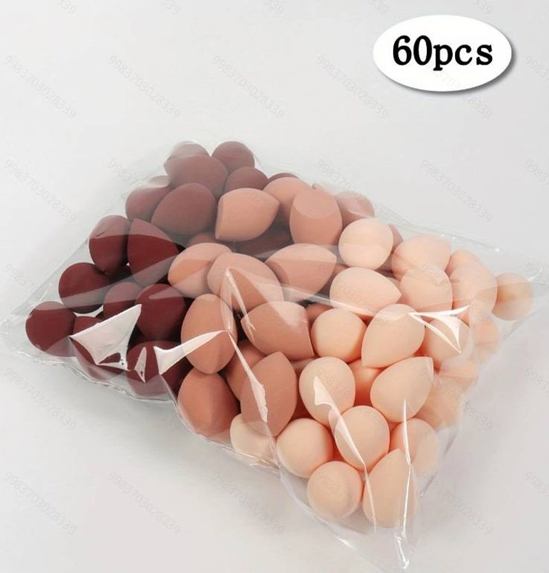 60 mini gąbek do makijażu, w kształcie kropli wody i ścięte, supermiękkie i niepudrujące, do nakładania makijażu_voghion.com