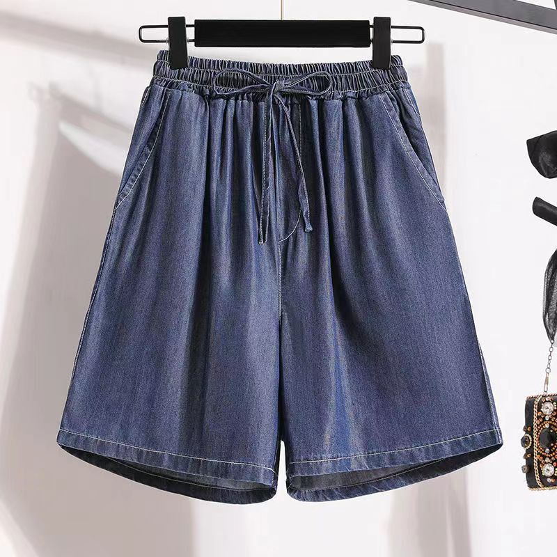 Pantaloncini in denim Tencel da donna, estivi, nuovi, sottili, in seta ghiacciata, casual, a cinque punti, larghi, a vita alta, a linea A, pantaloni corti, taglie forti_voghion.com