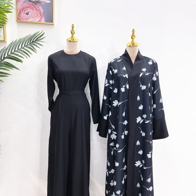 Robe turque de mode musulmane du Moyen-Orient Dubaï Combinaison de couleur unie LR537_voghion.com