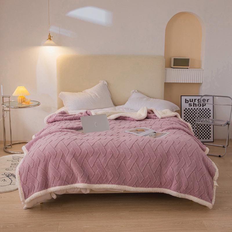 Minimalist Double-Layer Taf Fleece Blanket Reversible Sherpa Throw With Subtle Pattern All Purpose Soft Blanket For Sofa Nap Shoulder Wrap_voghion.com