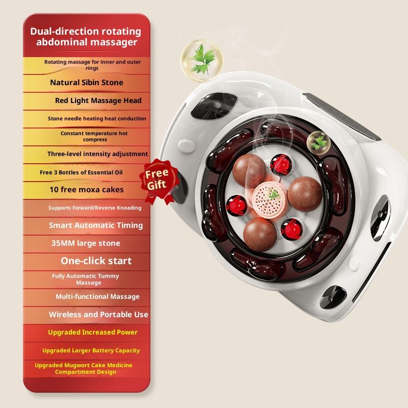 Bian Stone Abdominal Massager Belt With Heating & Auto Bidirectional Kneading - Black Taiji Design - Portable Charging Massage Device For Belly Fat_voghion.com