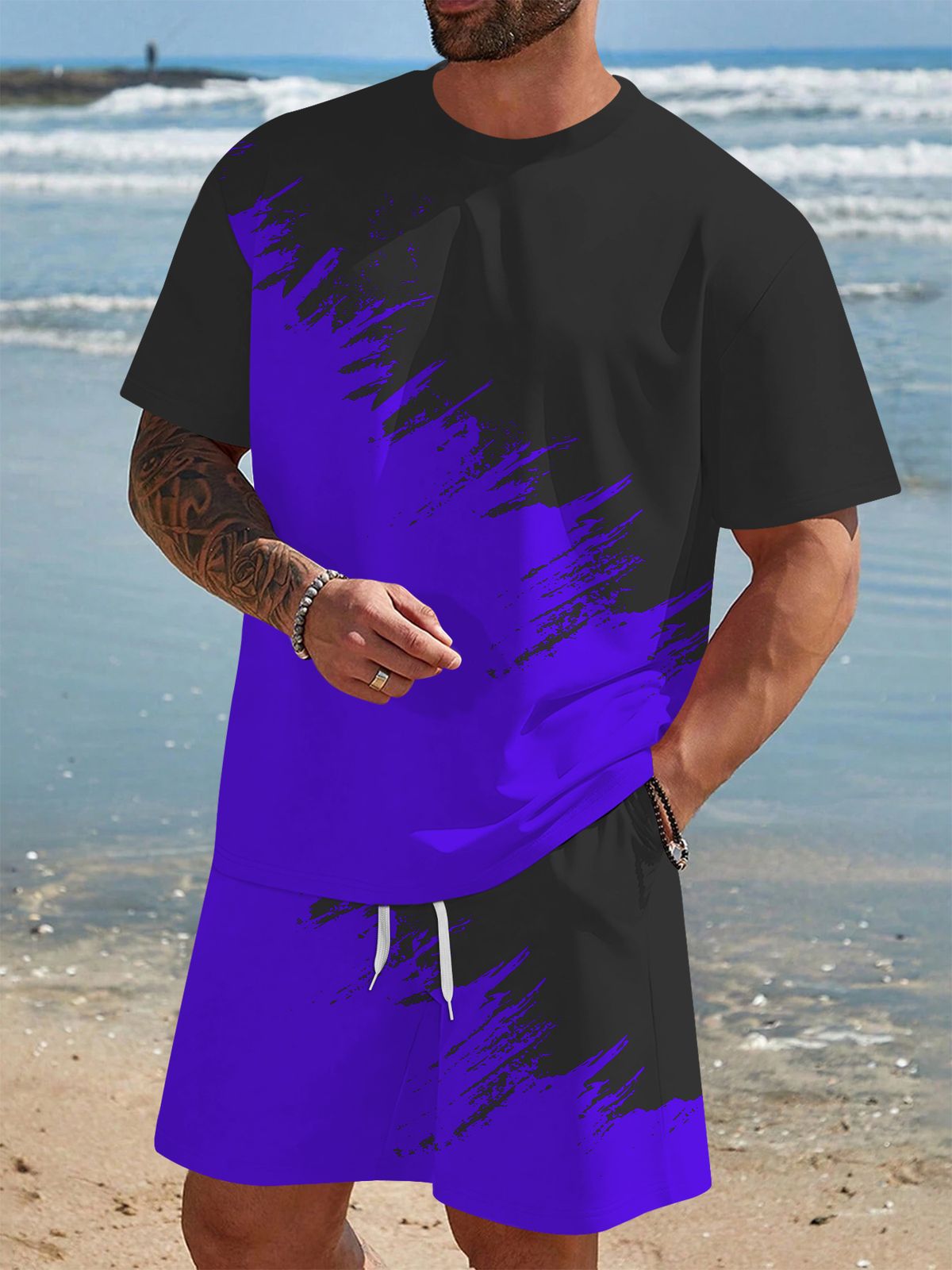 3D Digital Printed Men's Casual Short Sleeve And Shorts Set_voghion.com